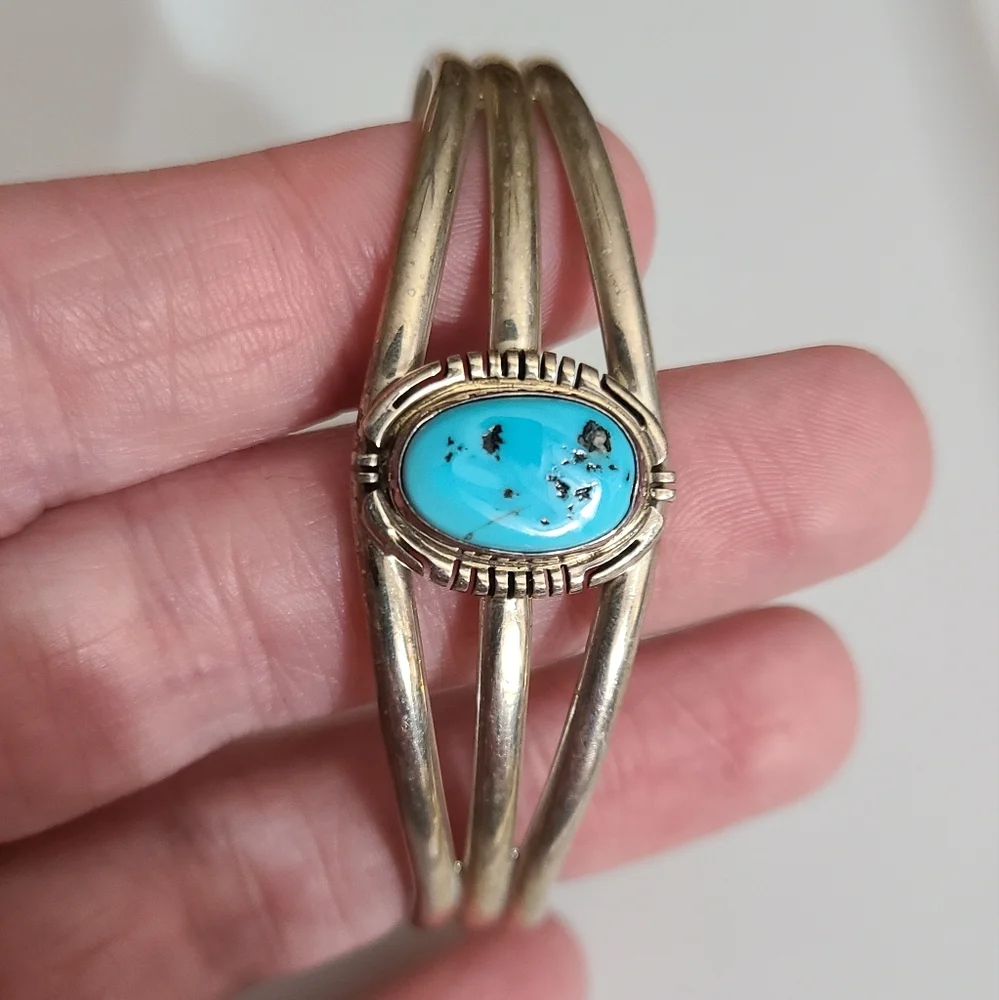 Vintage navajo Aaron Toadlena AT turquoise sterling bracelet native American - Picture 3 of 13